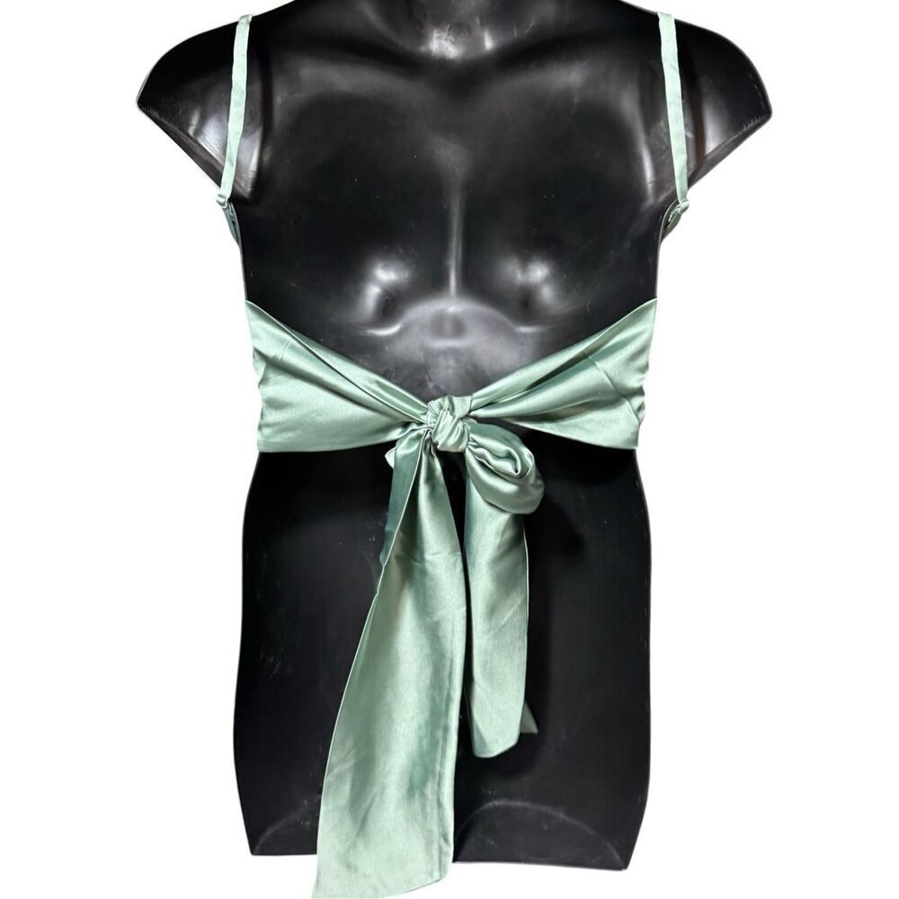 HYFVE Sage Green Satin Silky Back Tie Cami Tank Top Bow Open Back NWT - Picture 11 of 11